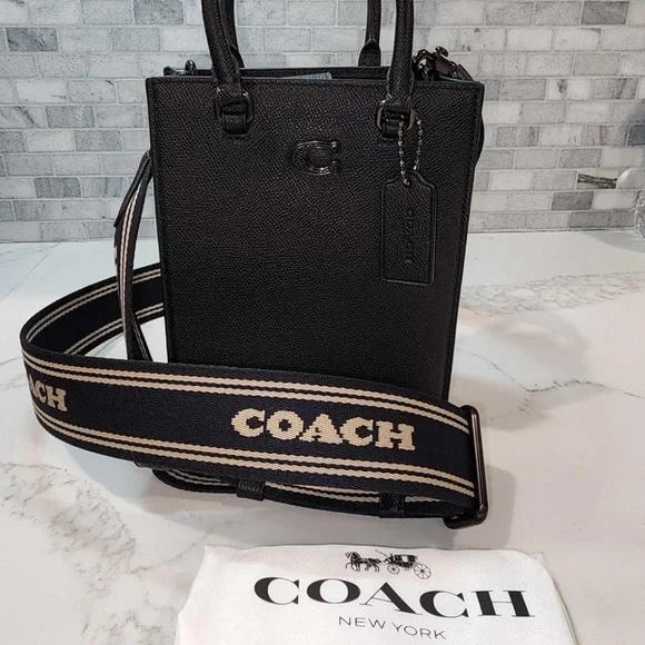NEW! COACH Unisex Tote 16 In Crossgrain Leather Shoulder Bag Crossbody Black - Picture 12 of 16